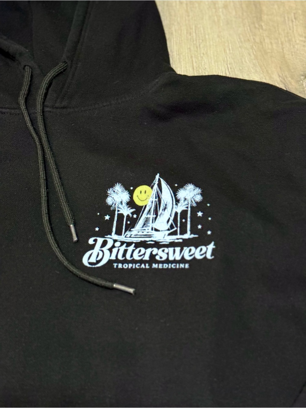 Bittersweet Tropical Medicine Graphic Hoodie Black Sailboat XL - Picture 7 of 13
